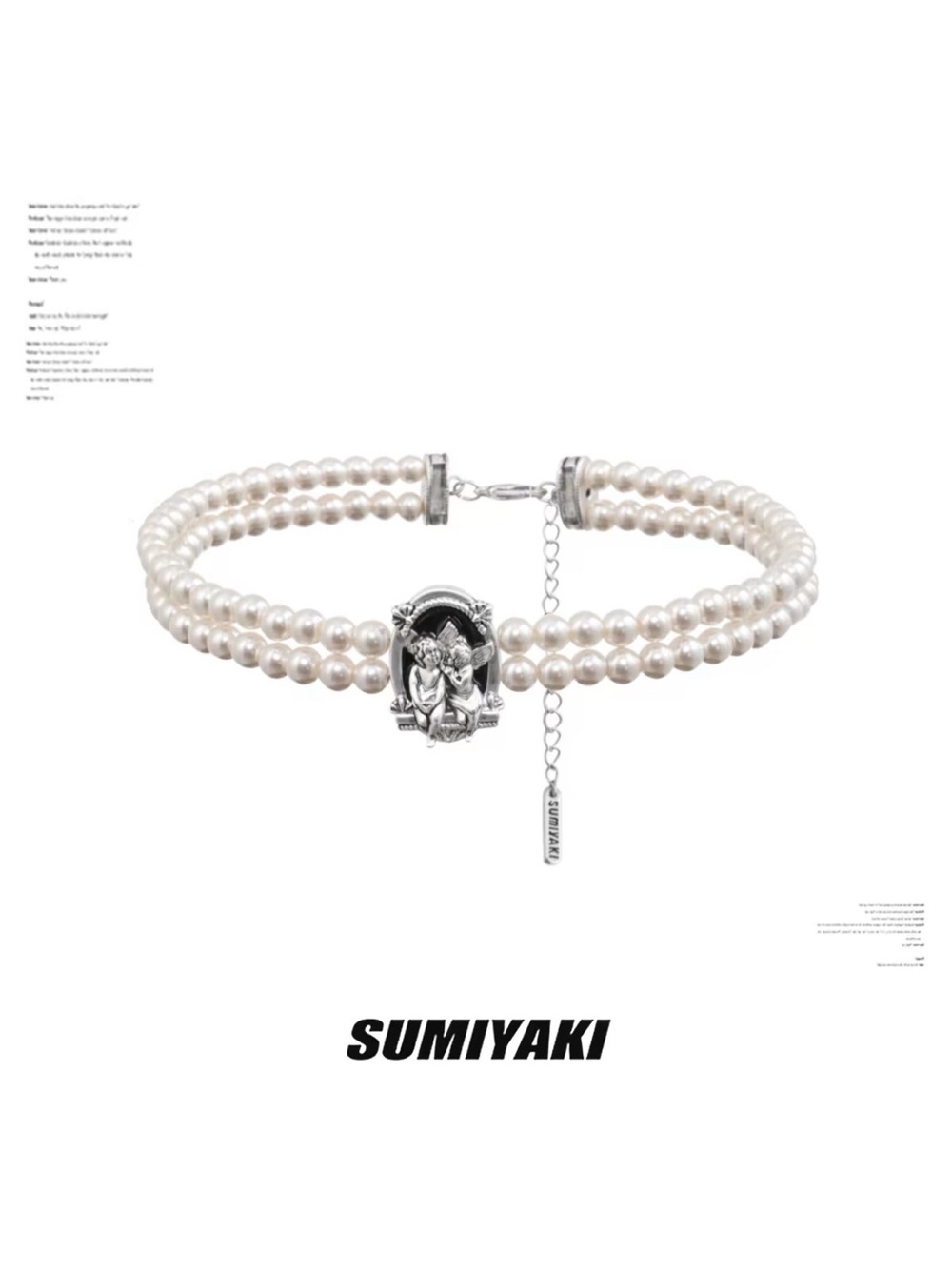 SUMIYAKI Pearl Double-Strand Necklace with Silver Angel Charm